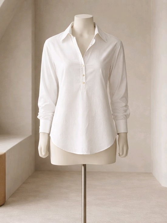 Theory Tops - Theory x Bergdorf Goodman Classic Women's White 100% Cotton Popover Blouse -P